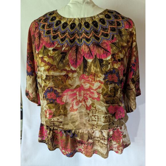 Chicos Sz 2 top Blouson Polyester Lightweight Accent Beading - Picture 1 of 10